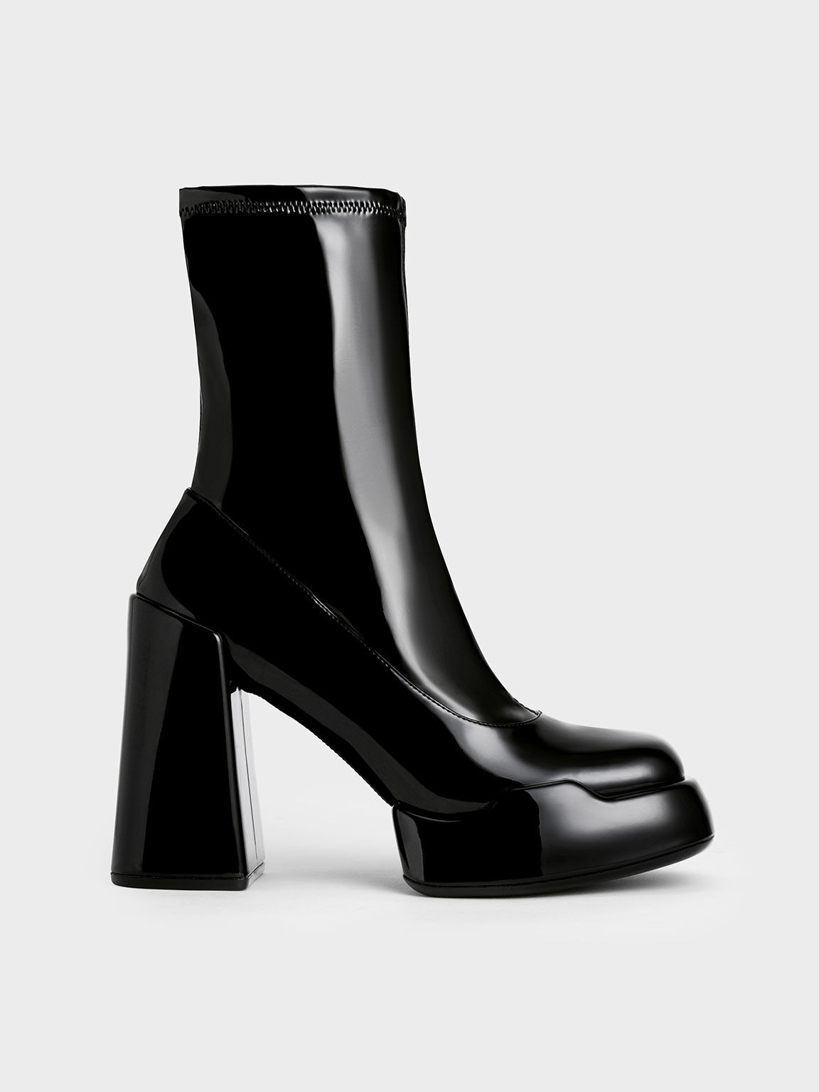 Black Lula Patent Block Heel Boots - CHARLES & KEITH SA