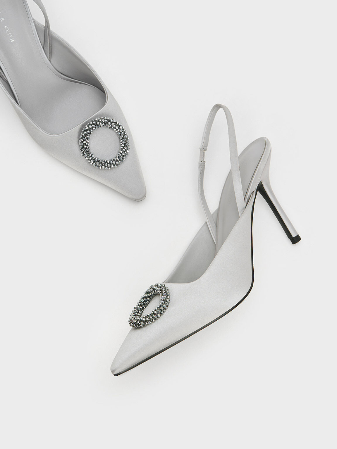 Silver Recycled Polyester Beaded Circle Slingback Pumps - CHARLES 