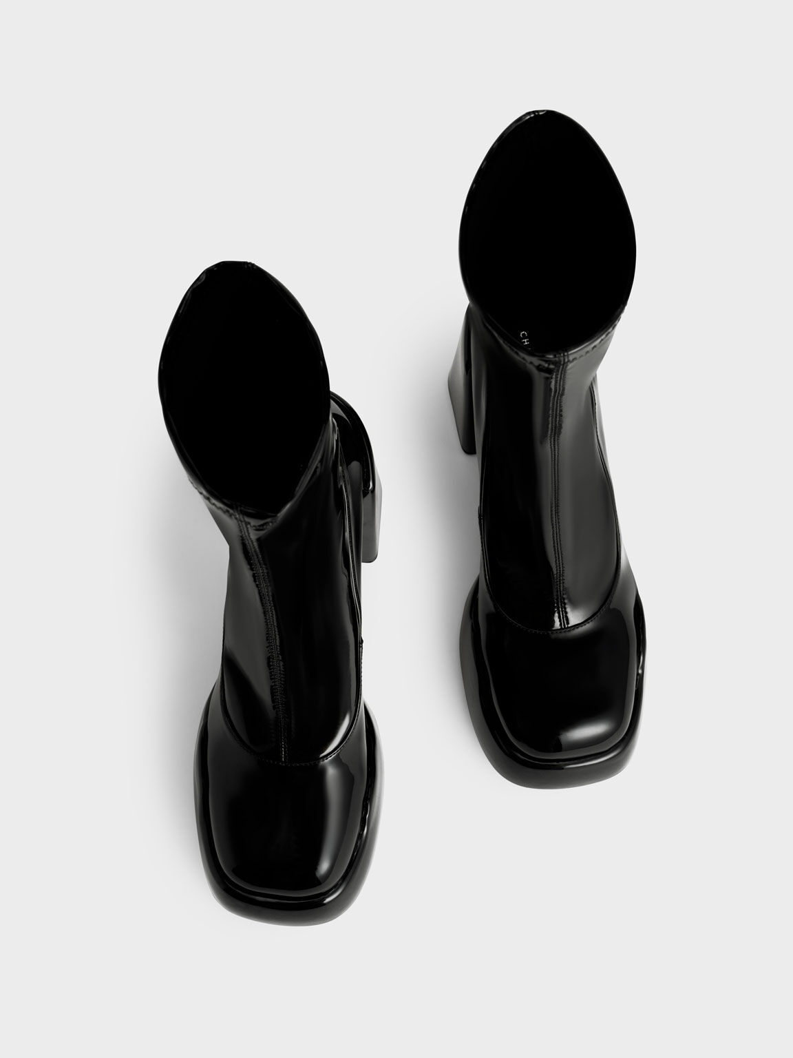 Black Lula Patent Block Heel Boots - CHARLES & KEITH SA