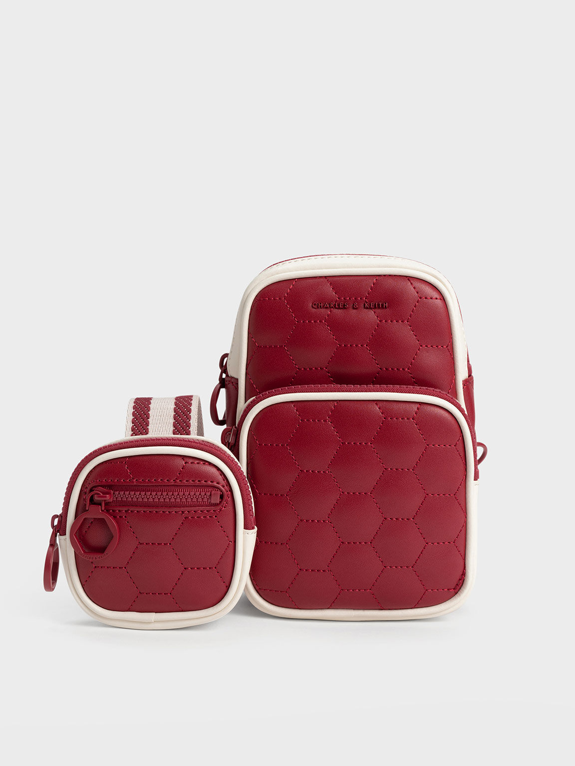 Textured Elongated Crossbody Bag, Red, hi-res