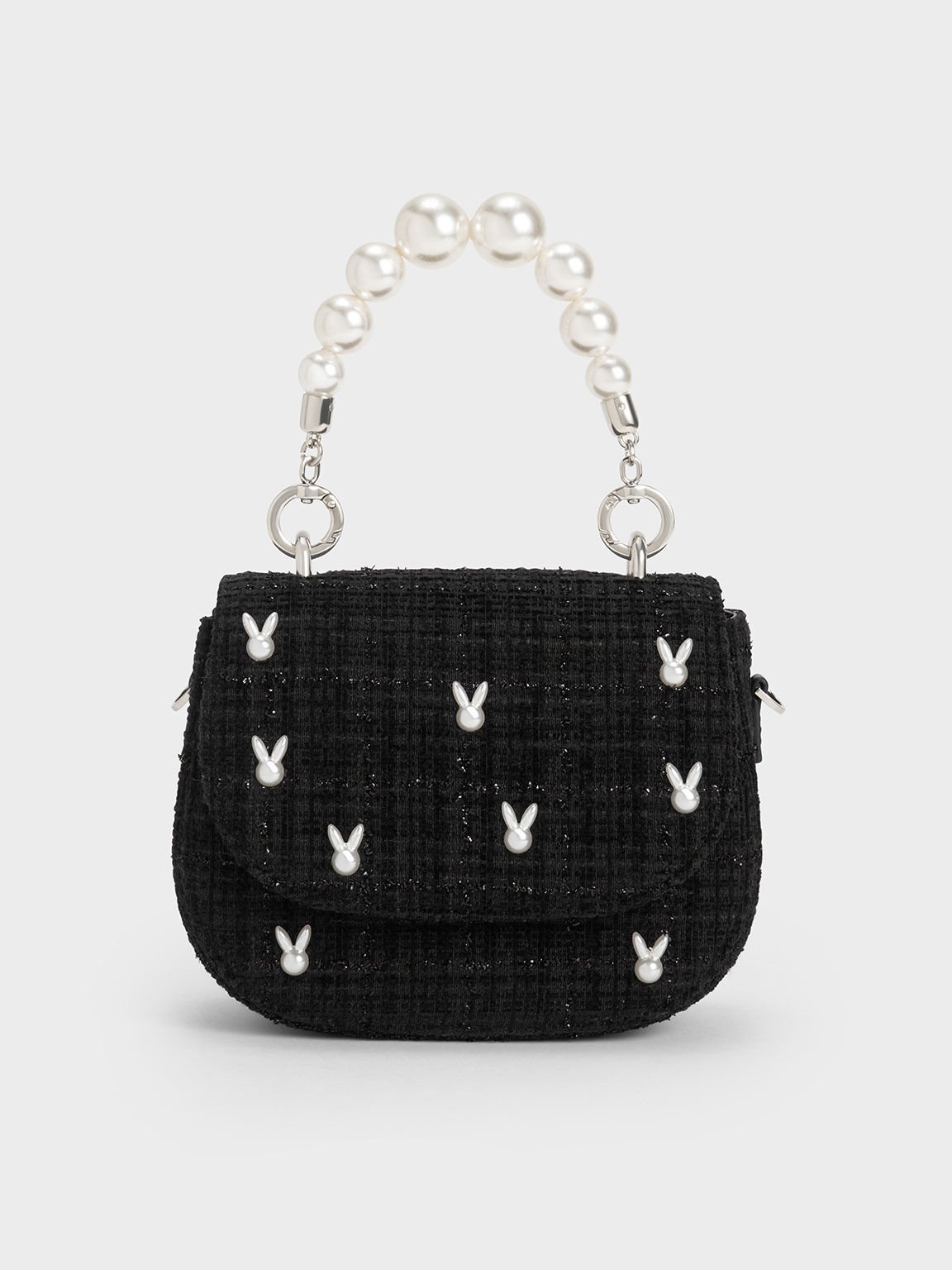 حقيبة يد مزينة باللؤلؤ على شكل أرنب, أسود, hi-res