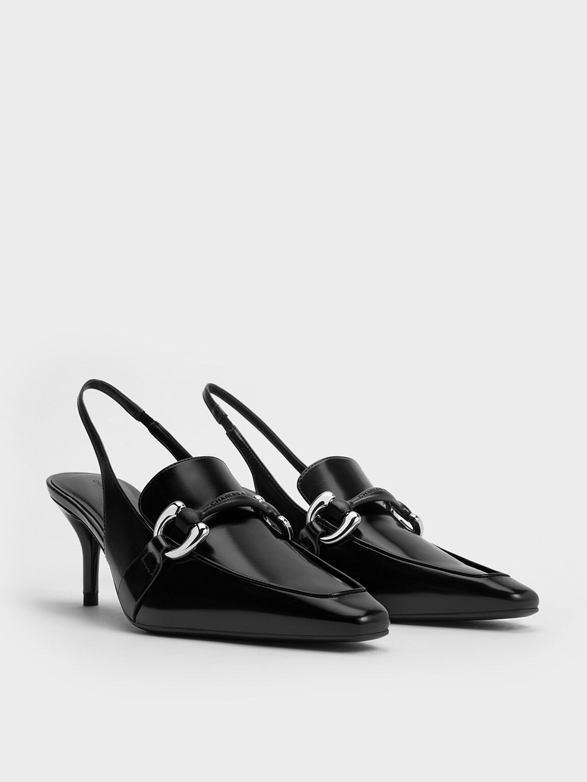 Flare Heel Pointed-Toe Pumps - Black