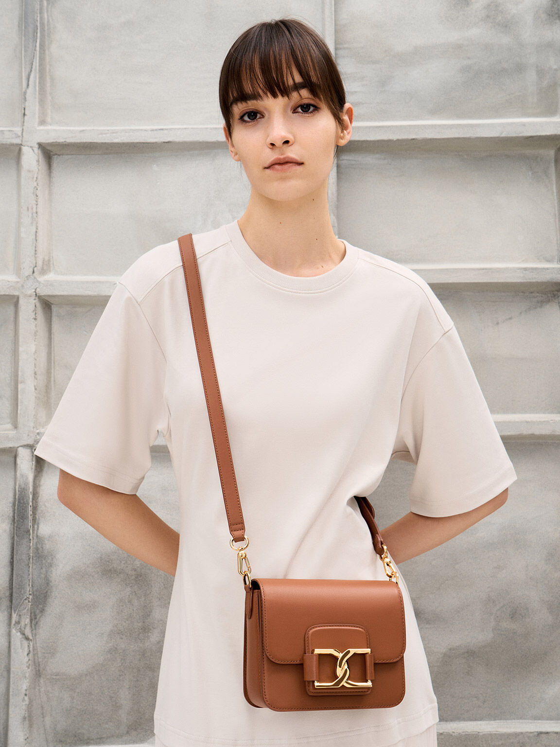 Gabine Leather Crossbody Bag, Cognac, hi-res