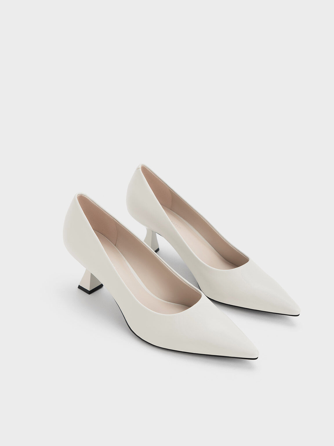 Pointed-Toe Flared Pumps, Chalk, hi-res