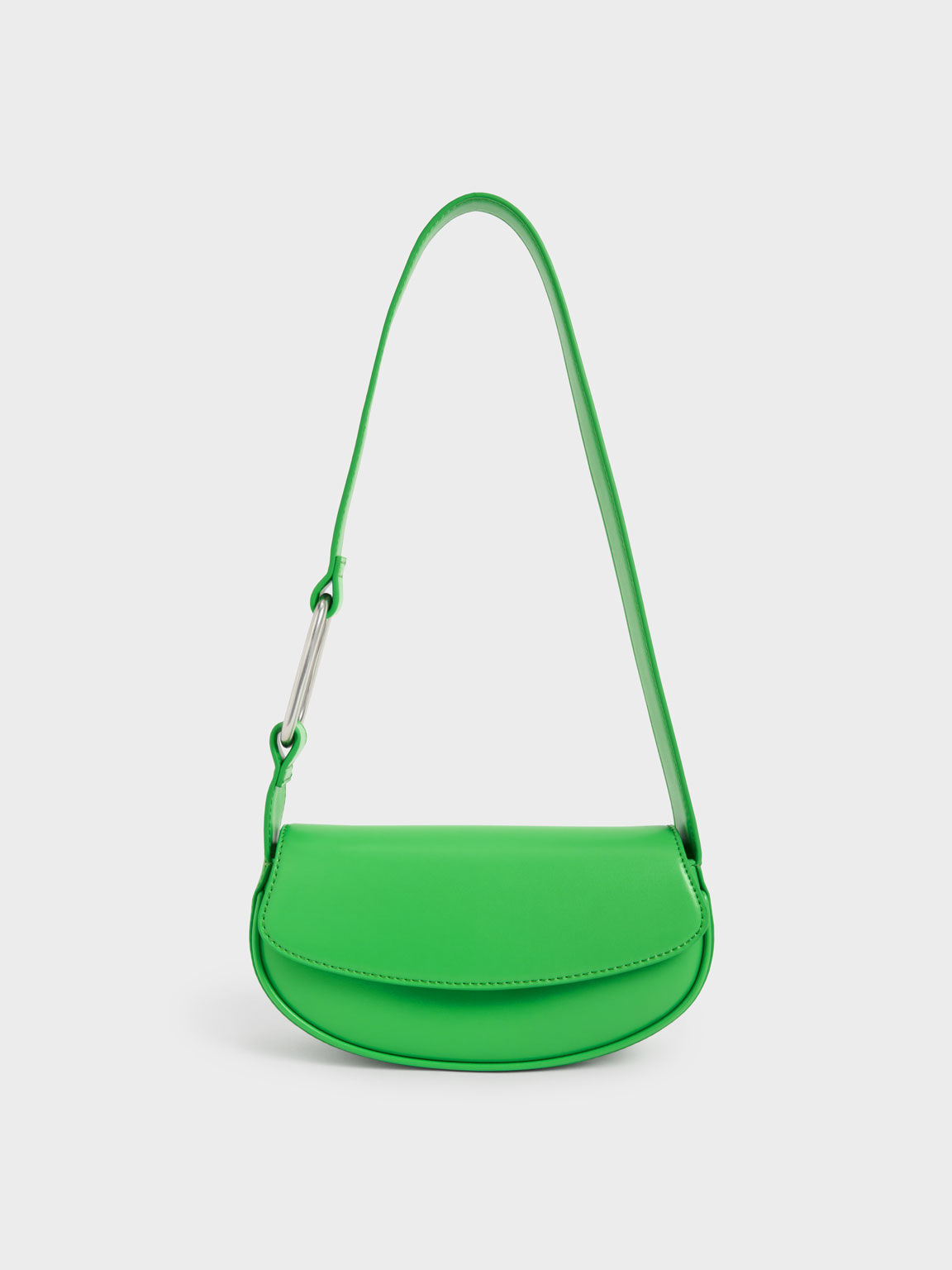 Curved Front Flap Shoulder Bag - Green