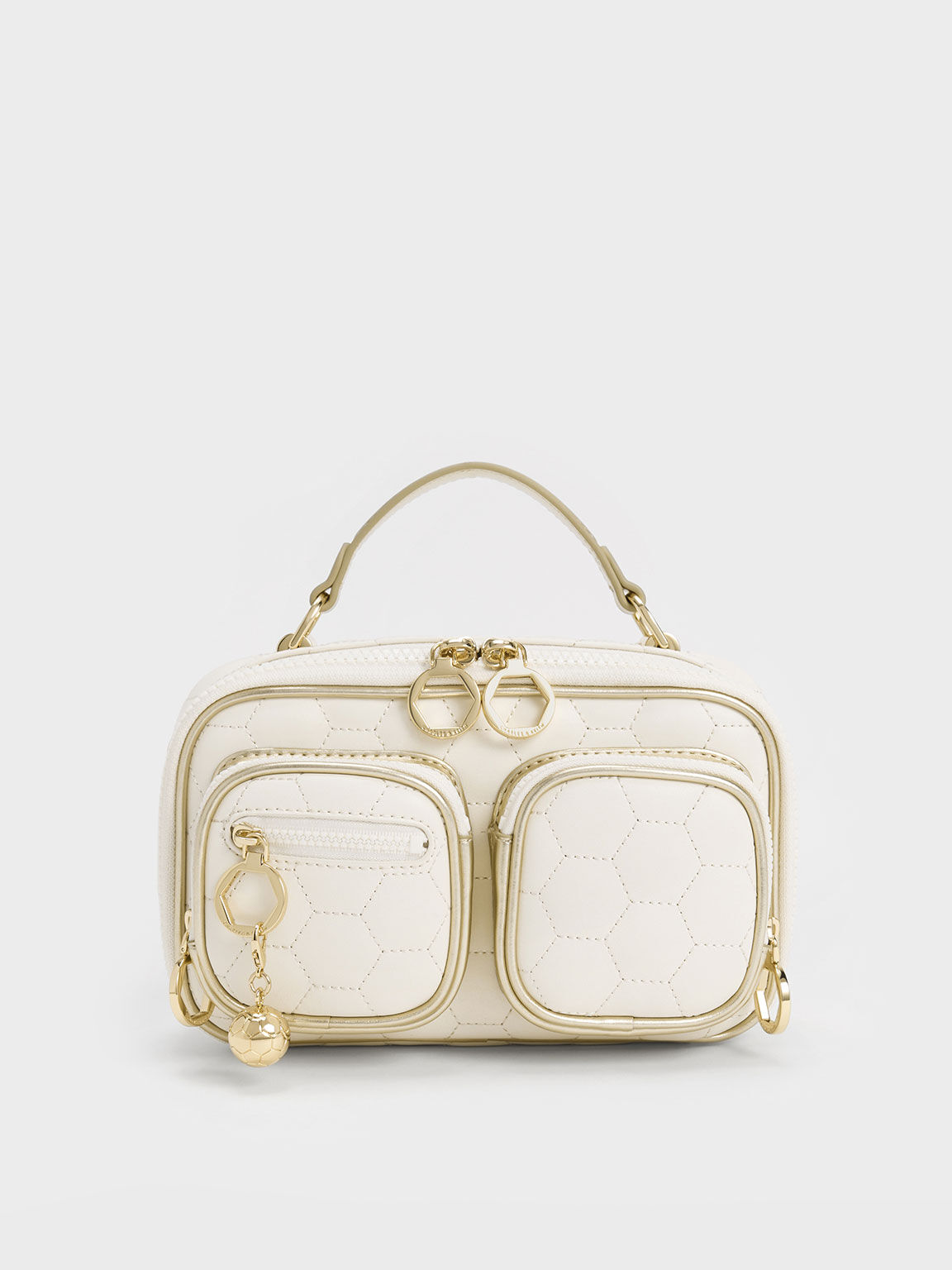 Textured Multi-Pouch Crossbody Bag, Gold, hi-res