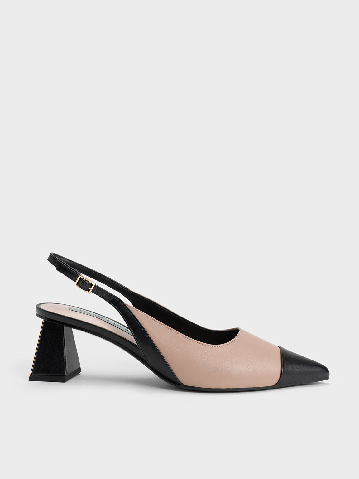 Calla Leather Block Heels,two-tone Pumps,beige With Black Shoes,pointed Toe  Slingback,closed Toe Slingback,black Toe Shoes,women Shoes -  Norway