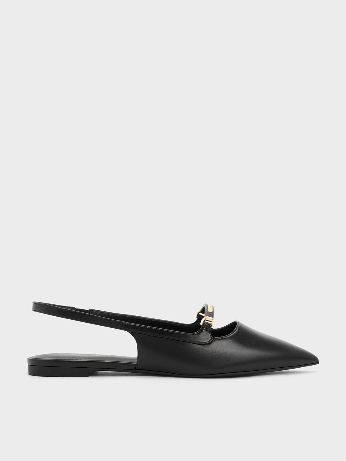 Metallic Bar Accent Slingback Flats, Black, hi-res