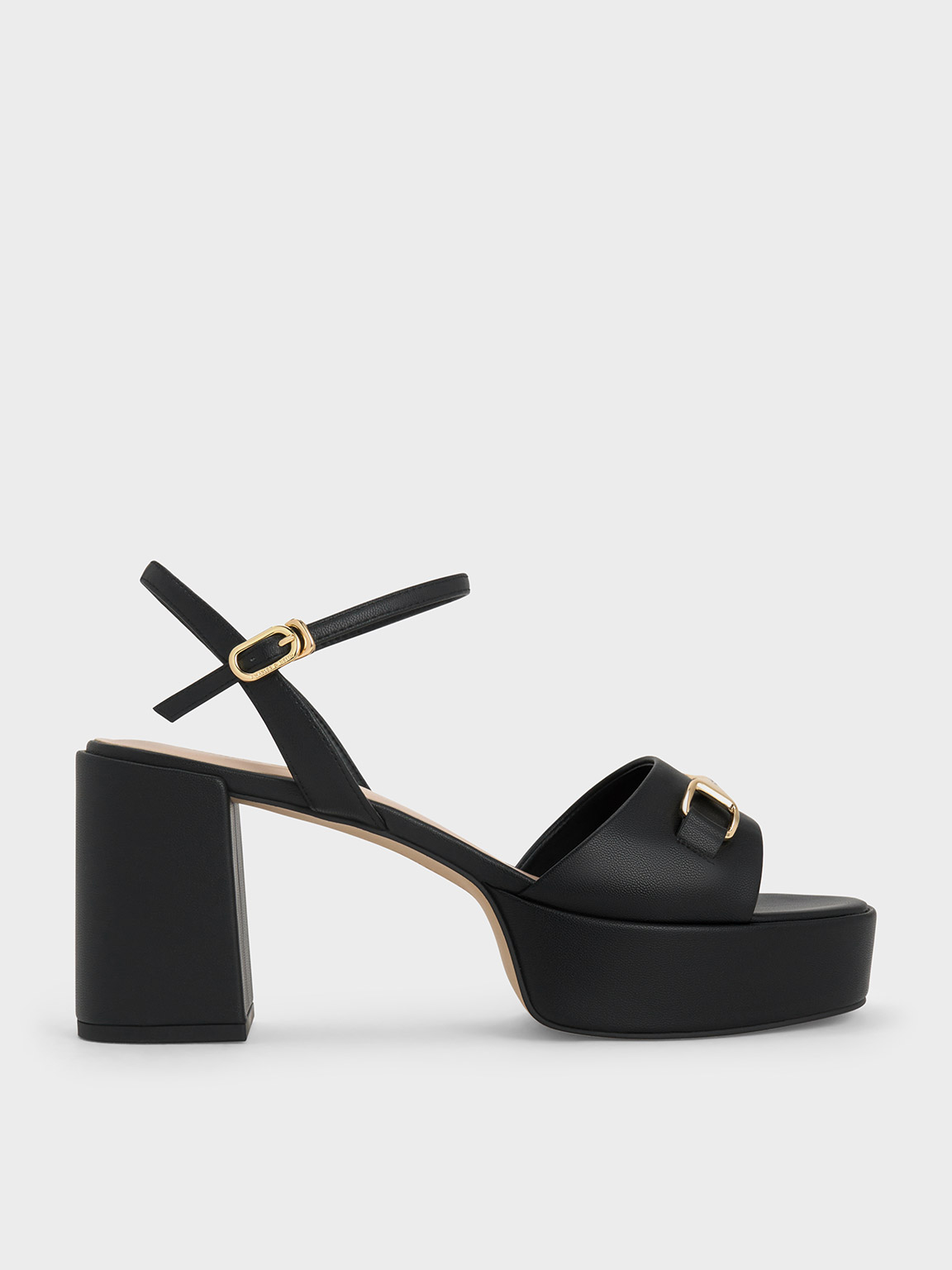 Black Metallic Accent Platform Slingback Sandals | CHARLES & KEITH