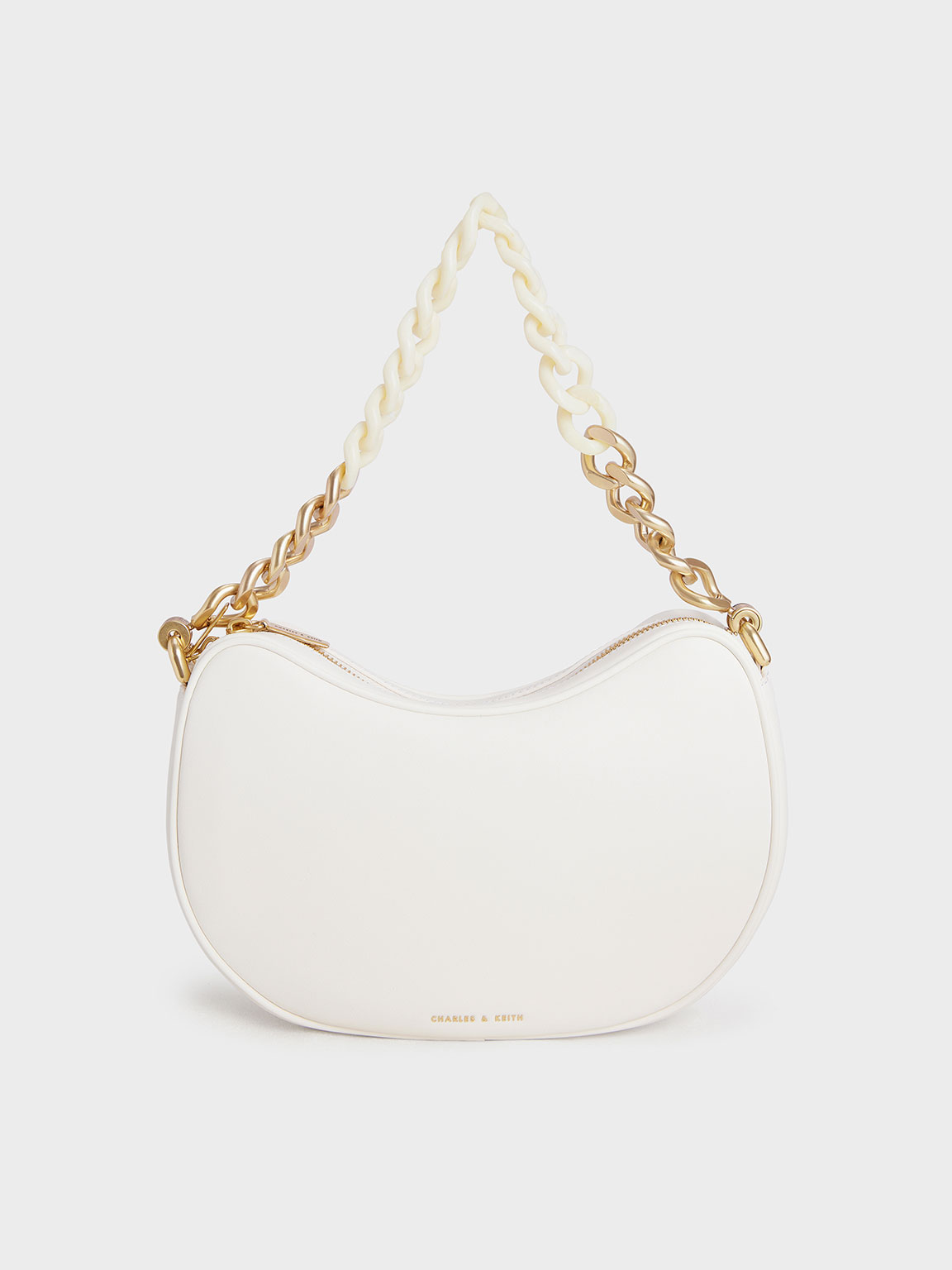 White Sonnet Curved Shoulder Bag - CHARLES & KEITH SA