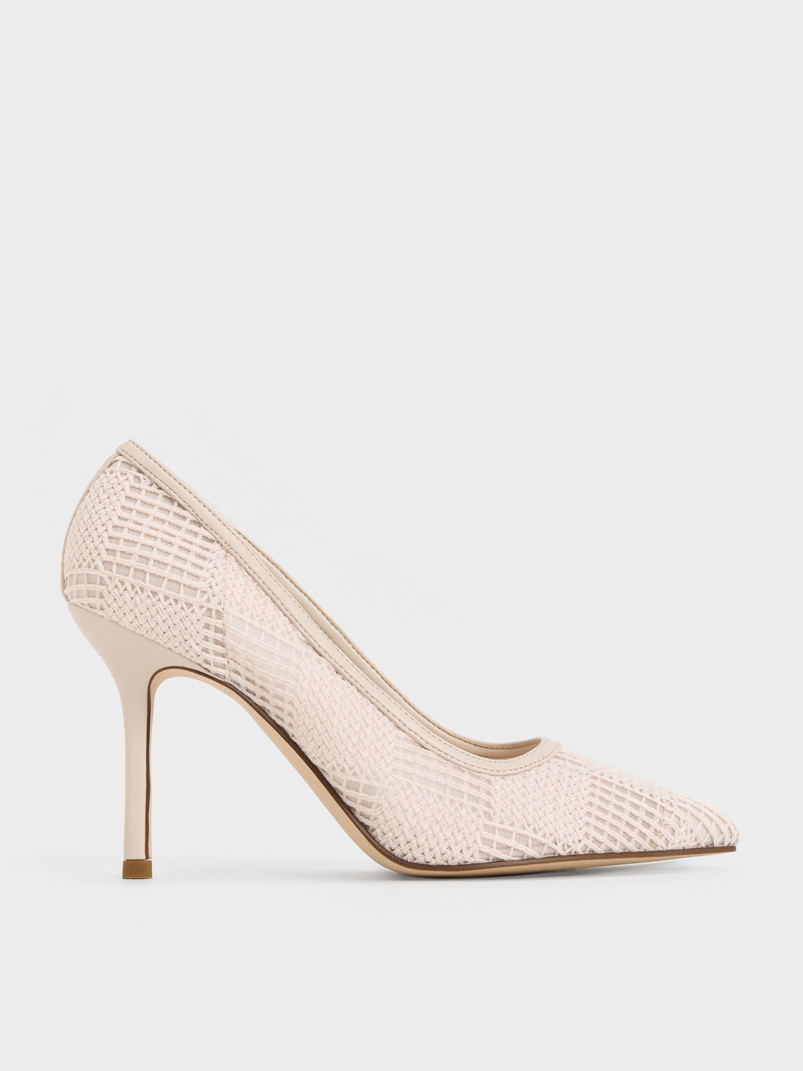 Cream Mesh Woven Pointed-Toe Pumps - CHARLES & KEITH SA