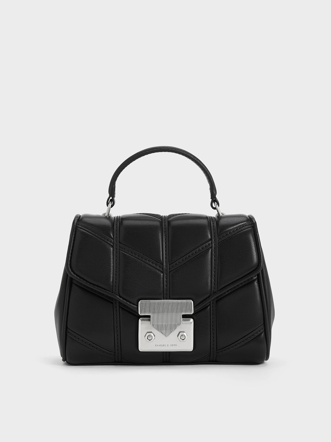 Noir Eudora Chevron Top Handle Bag - CHARLES & KEITH SA