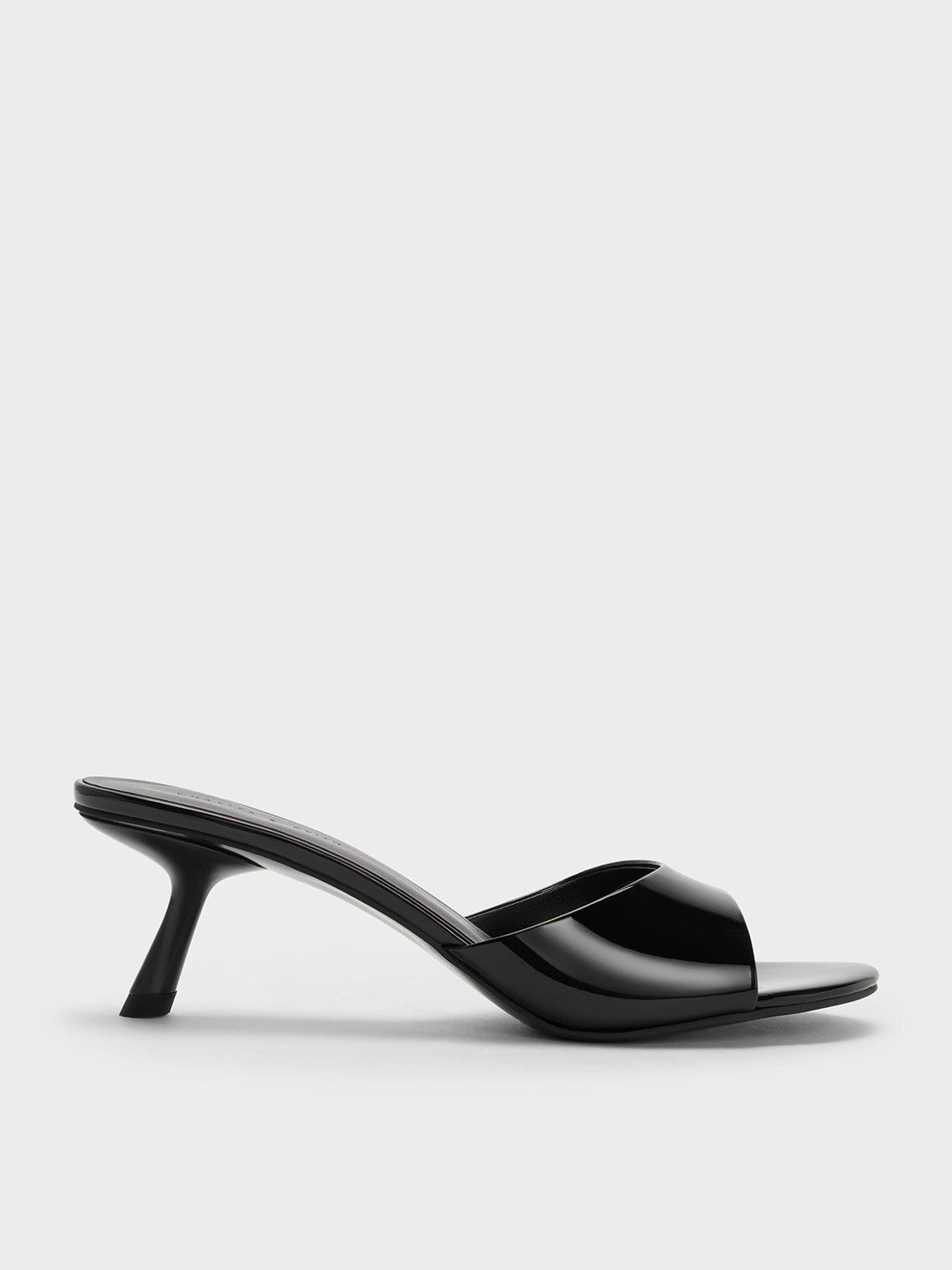 Black Patent Slant Heel Mules - CHARLES & KEITH SA