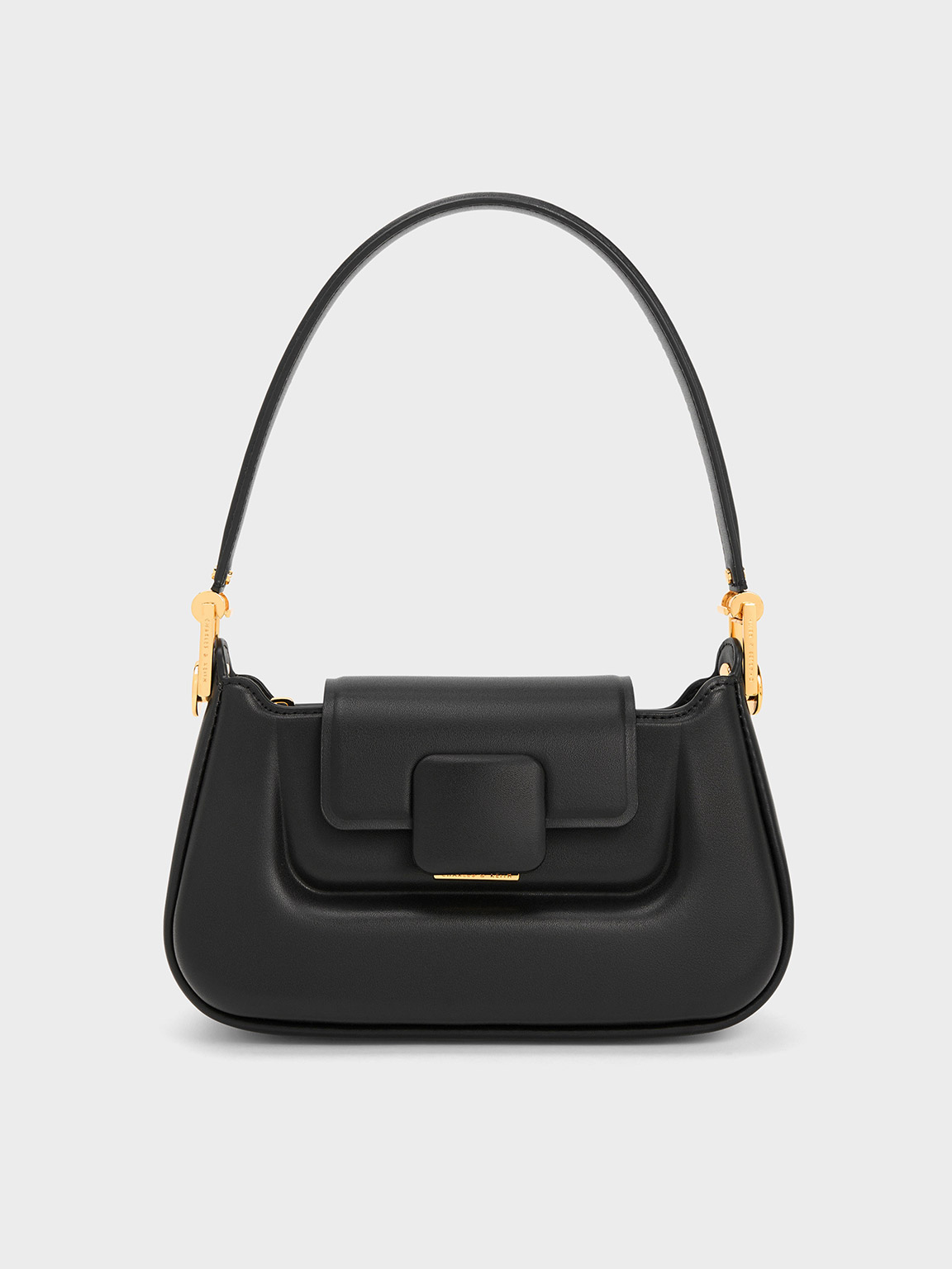 Black Koa Push-Lock Top Handle Bag - CHARLES & KEITH SA