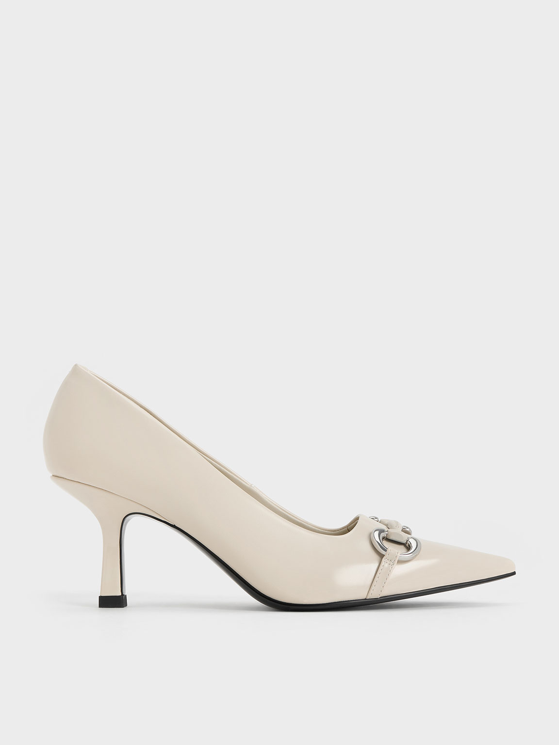 Chalk Metallic Accent Kitten-Heel Pointed-Toe Pumps - CHARLES & KEITH SA