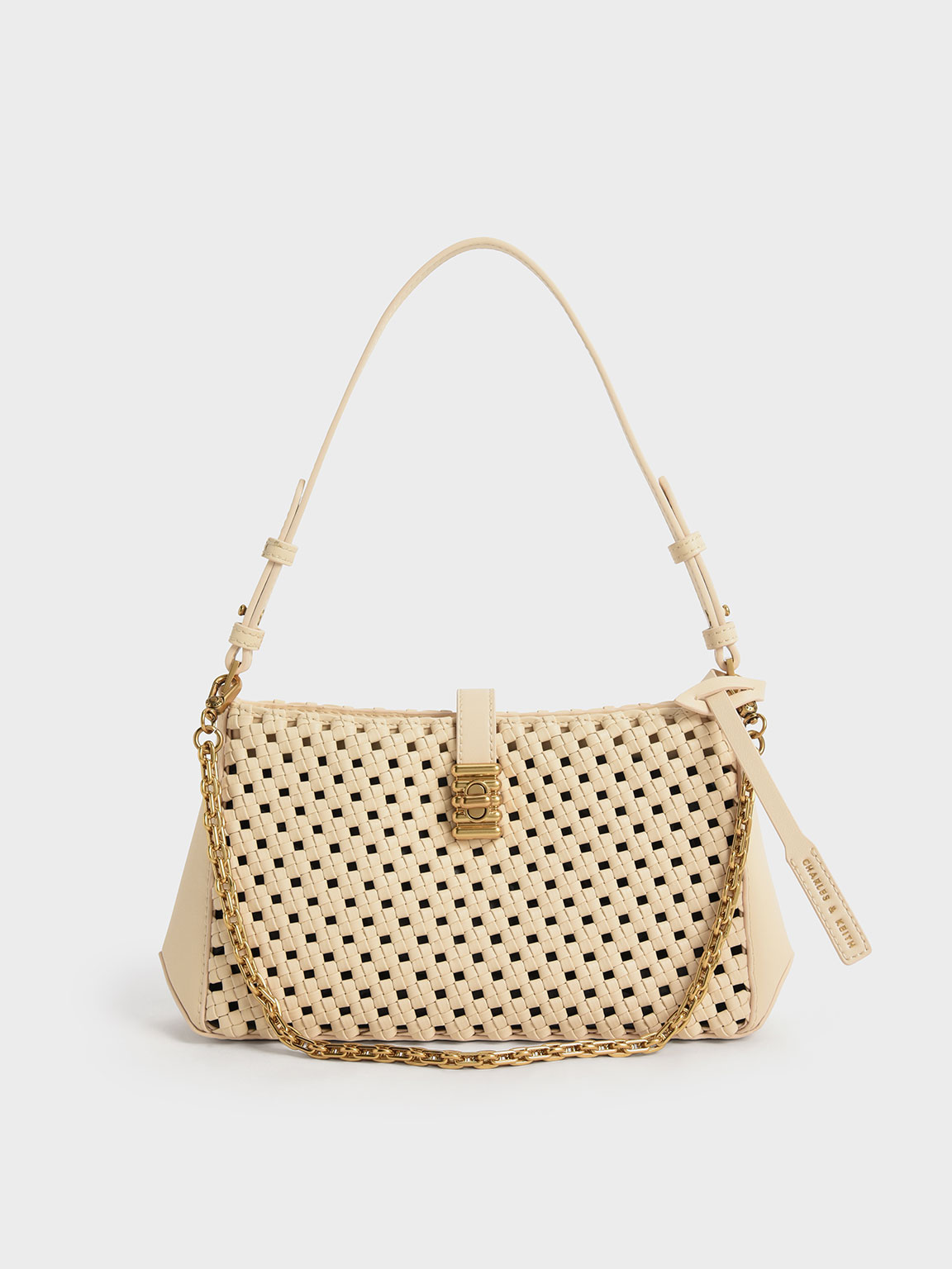 Beige Nova Woven Chain-Handle Shoulder Bag - CHARLES & KEITH SA